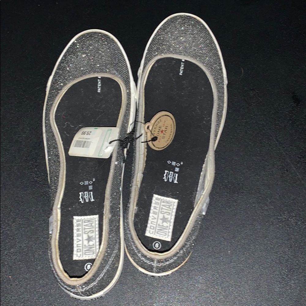 Converse One Star silver glitter slides
